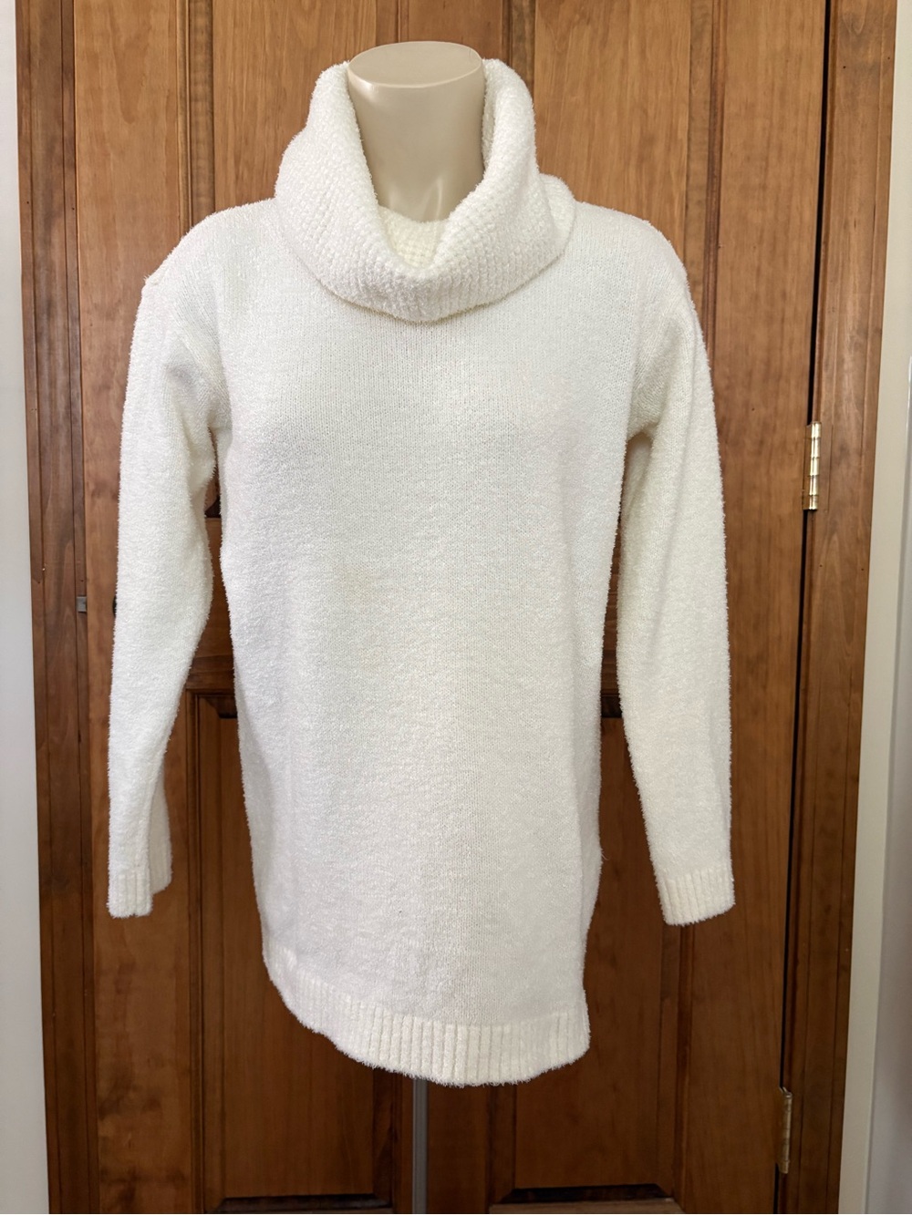 Lands' End White Cowl Neck Tunic Sweater Oversized Size XS